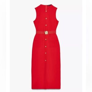 Zara Belted Crepe Midi Dress